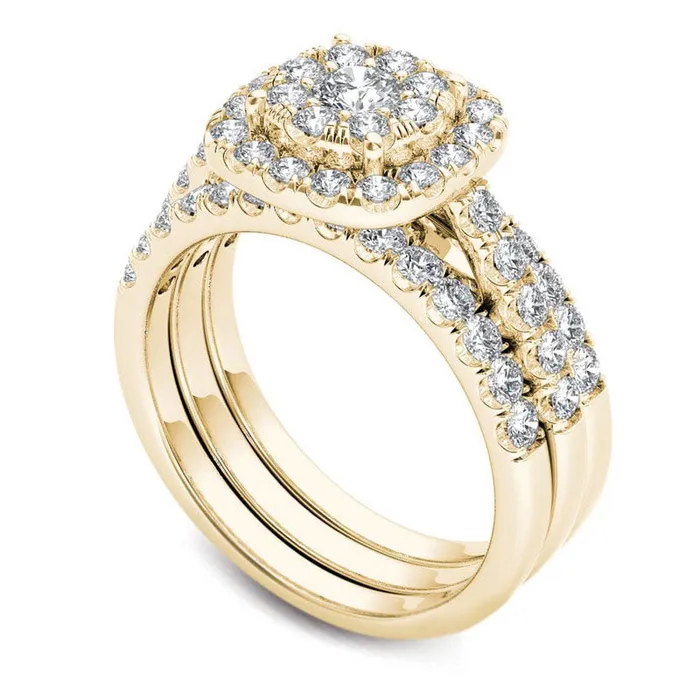 Rings Goldia 15 CT TW Composite Natural Diamond Frame Three Piece Bridal Engagement Ring Set in Solid 14K Gold Rings Goldia 15 CT TW Composite Natural Diamond Frame Three Piece Bridal Engagement Ring Set in Solid 14K Gold