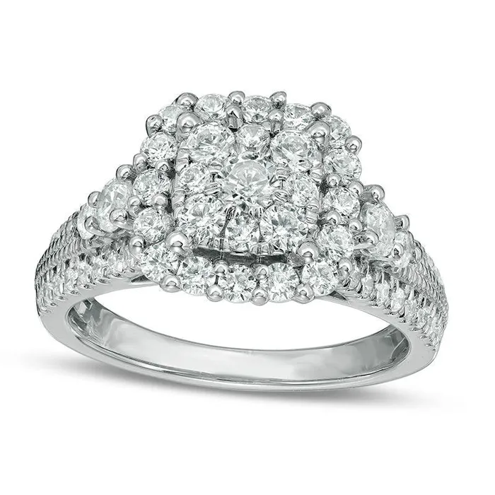 Rings Goldia 15 CT TW Natural Diamond Double Square Frame Antique VintageStyle Engagement Ring in Solid 14K White Gold Rings Goldia 15 CT TW Natural Diamond Double Square Frame Antique VintageStyle Engagement Ring in Solid 14K White Gold