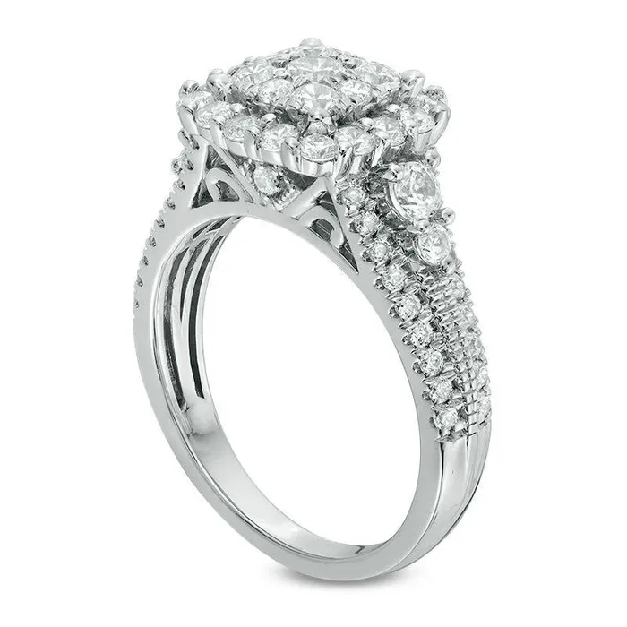 Rings Goldia 15 CT TW Natural Diamond Double Square Frame Antique VintageStyle Engagement Ring in Solid 14K White Gold Rings Goldia 15 CT TW Natural Diamond Double Square Frame Antique VintageStyle Engagement Ring in Solid 14K White Gold