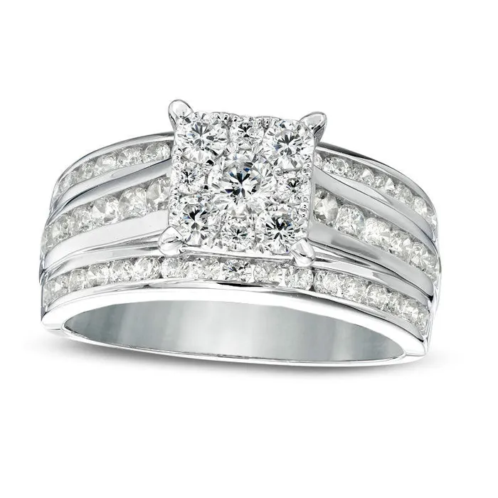 Rings Goldia 15 CT TW Natural Diamond Square Frame MultiRow Engagement Ring in Solid 14K White Gold Rings Goldia 15 CT TW Natural Diamond Square Frame MultiRow Engagement Ring in Solid 14K White Gold