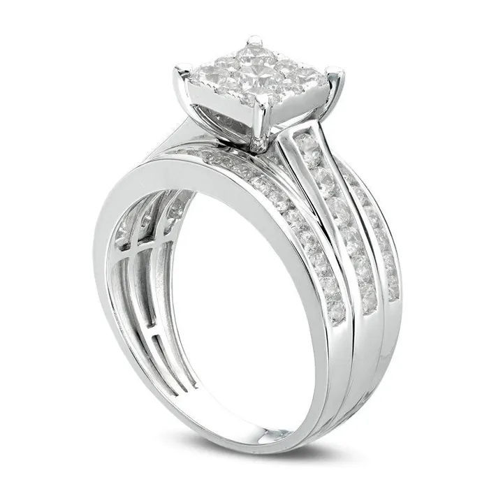 Rings Goldia 15 CT TW Natural Diamond Square Frame MultiRow Engagement Ring in Solid 14K White Gold Rings Goldia 15 CT TW Natural Diamond Square Frame MultiRow Engagement Ring in Solid 14K White Gold