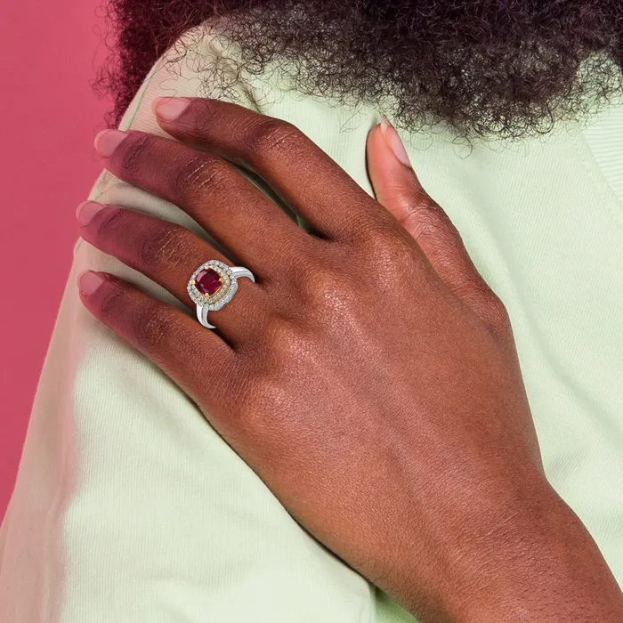 Rings Goldia 14k TwoTone 12 Ct Lab Grown Diamond VSSI G and Lab Created Ruby Fashion Ring
