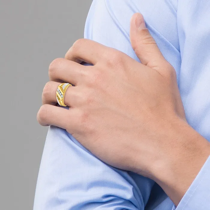 Rings Goldia 14k Twotone Gold Mens Polished and Satin 14 carat Diamond Complete Ring