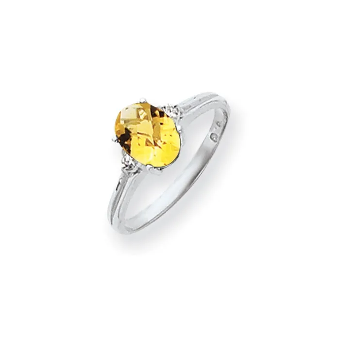Rings Goldia 14k White Gold 8x6mm Oval Citrine Checker VS Diamond ring