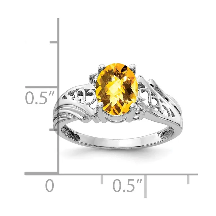 Rings Goldia 14k White Gold 8x6mm Oval Citrine Checker VS Diamond ring