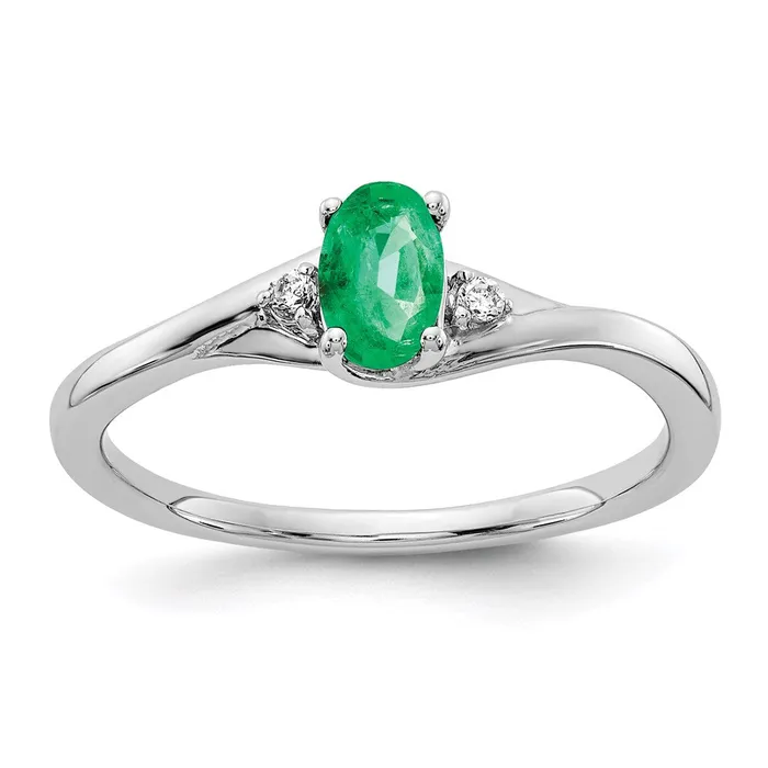 Rings Goldia 14k White Gold Real Diamond and Oval Emerald Ring