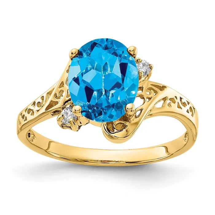 Rings Goldia 14K Yellow Gold 9x7mm Oval Blue Topaz A Real Diamond ring