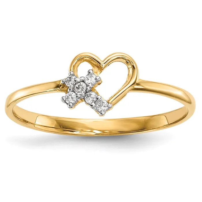 Rings Goldia 14K Yellow Gold Heart wCZ Cross Ring