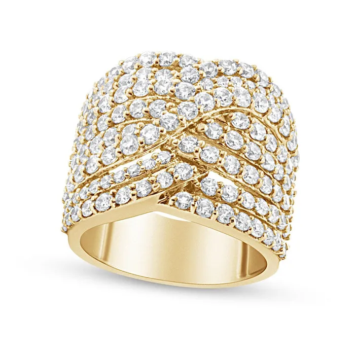 Rings Goldia 30 CT TW Natural Diamond MultiRow Overlay Ring in Solid 10K Yellow Gold Rings Goldia 30 CT TW Natural Diamond MultiRow Overlay Ring in Solid 10K Yellow Gold