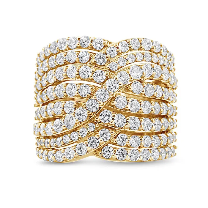 Rings Goldia 30 CT TW Natural Diamond MultiRow Overlay Ring in Solid 10K Yellow Gold Rings Goldia 30 CT TW Natural Diamond MultiRow Overlay Ring in Solid 10K Yellow Gold