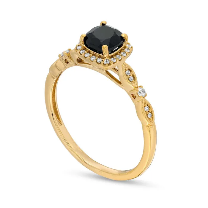 Rings Goldia 50mm CushionCut Black Sapphire and 010 CT TW Natural Diamond Frame Art Deco Antique VintageStyle Engagement Ring in Solid 10K Yellow Gold Rings Goldia 50mm CushionCut Black Sapphire and 010 CT TW Natural Diamond Frame Art Deco Antique VintageStyle Engagement Ring in Solid 10K Yellow Gold