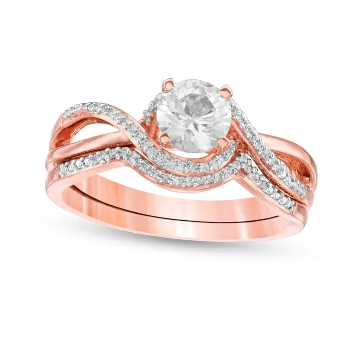 Rings Goldia 55mm LabCreated White Sapphire and 110 Diamond Swirl Frame Bridal Engagement Ring Set in Sterling Silver with Solid 14K Rose Gold Plate Rings Goldia 55mm LabCreated White Sapphire and 110 Diamond Swirl Frame Bridal Engagement Ring Set in Sterling Silver with Solid 14K Rose Gold Plate