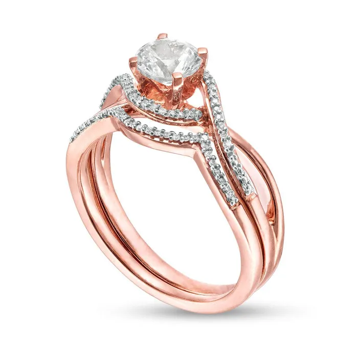 Rings Goldia 55mm LabCreated White Sapphire and 110 Diamond Swirl Frame Bridal Engagement Ring Set in Sterling Silver with Solid 14K Rose Gold Plate Rings Goldia 55mm LabCreated White Sapphire and 110 Diamond Swirl Frame Bridal Engagement Ring Set in Sterling Silver with Solid 14K Rose Gold Plate