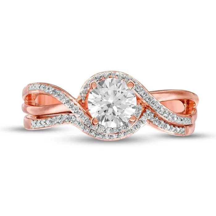 Rings Goldia 55mm LabCreated White Sapphire and 110 Diamond Swirl Frame Bridal Engagement Ring Set in Sterling Silver with Solid 14K Rose Gold Plate Rings Goldia 55mm LabCreated White Sapphire and 110 Diamond Swirl Frame Bridal Engagement Ring Set in Sterling Silver with Solid 14K Rose Gold Plate