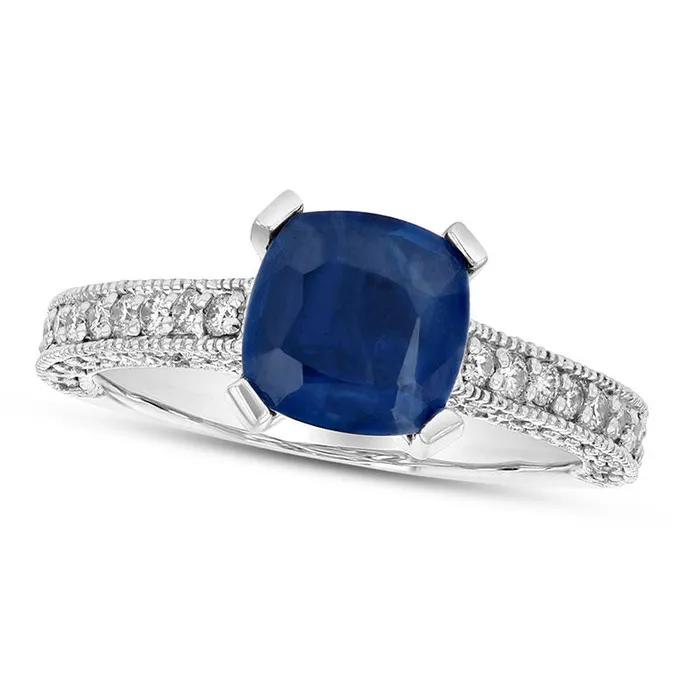 Rings Goldia 60mm CushionCut Blue Sapphire and 050 CT TW Natural Diamond Antique VintageStyle Engagement Ring in Solid 14K White Gold Rings Goldia 60mm CushionCut Blue Sapphire and 050 CT TW Natural Diamond Antique VintageStyle Engagement Ring in Solid 14K White Gold
