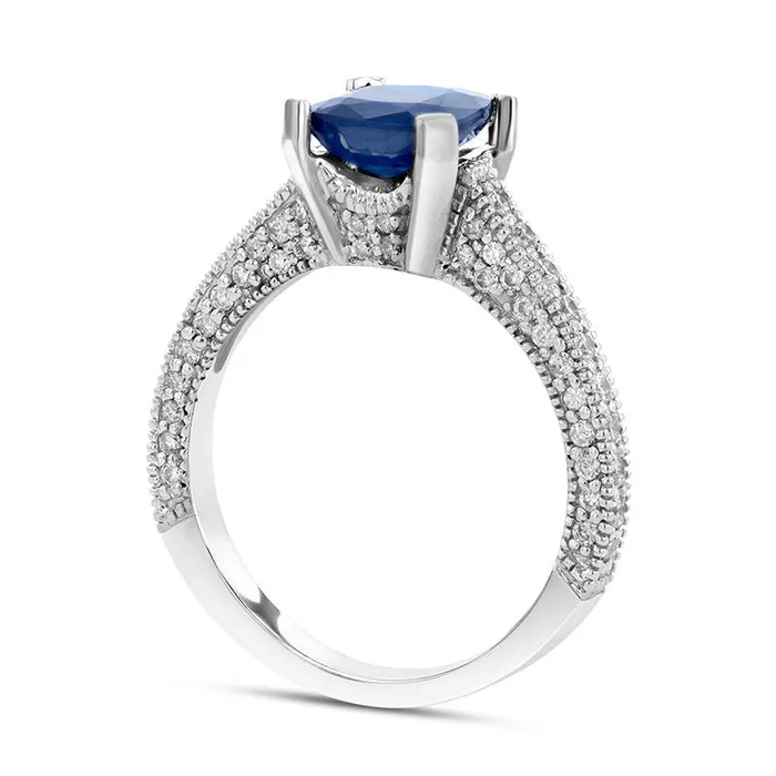 Rings Goldia 60mm CushionCut Blue Sapphire and 050 CT TW Natural Diamond Antique VintageStyle Engagement Ring in Solid 14K White Gold Rings Goldia 60mm CushionCut Blue Sapphire and 050 CT TW Natural Diamond Antique VintageStyle Engagement Ring in Solid 14K White Gold