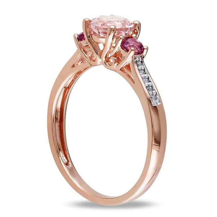 Rings Goldia 60mm Morganite Pink Tourmaline and Natural Diamond Accent Three Stone Ring in Solid 10K Rose Gold Rings Goldia 60mm Morganite Pink Tourmaline and Natural Diamond Accent Three Stone Ring in Solid 10K Rose Gold