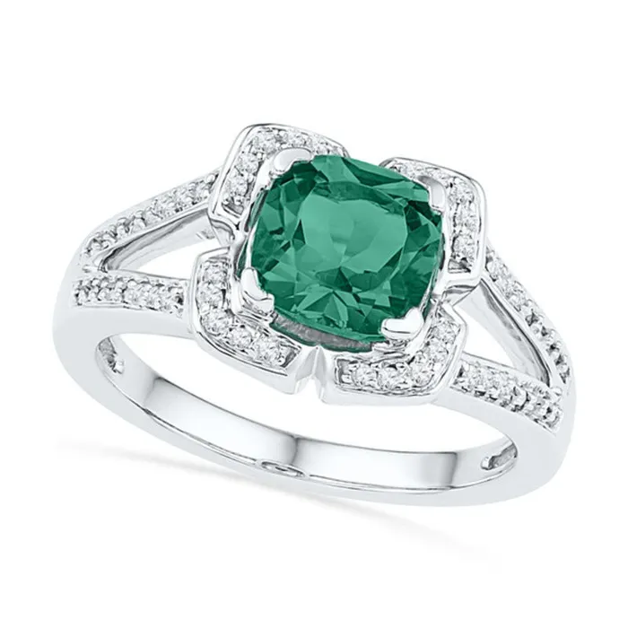 Rings Goldia 70mm CushionCut LabCreated Emerald and 010 CT TW Diamond Frame Ring in Sterling Silver Rings Goldia 70mm CushionCut LabCreated Emerald and 010 CT TW Diamond Frame Ring in Sterling Silver