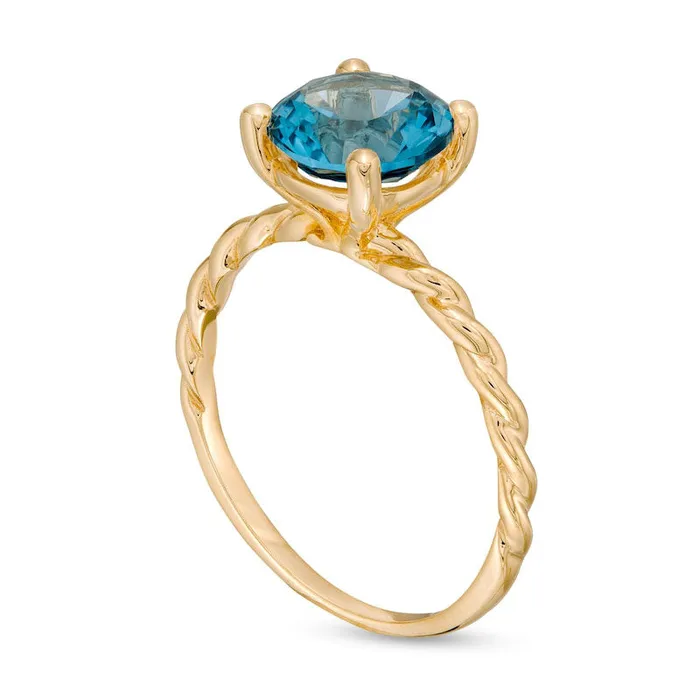 Rings Goldia 80mm LabCreated Blue Zircon Solitaire Rope Shank Ring in Solid 10K Yellow Gold Rings Goldia 80mm LabCreated Blue Zircon Solitaire Rope Shank Ring in Solid 10K Yellow Gold