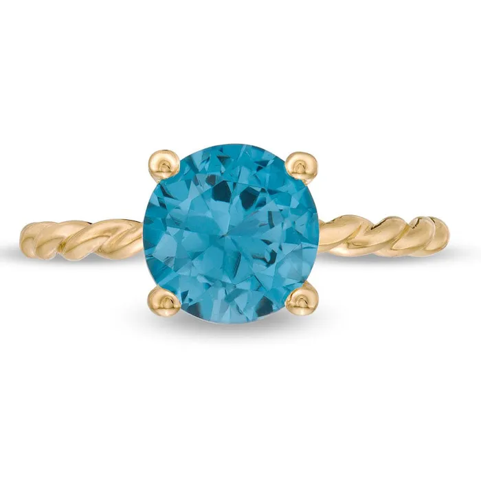 Rings Goldia 80mm LabCreated Blue Zircon Solitaire Rope Shank Ring in Solid 10K Yellow Gold Rings Goldia 80mm LabCreated Blue Zircon Solitaire Rope Shank Ring in Solid 10K Yellow Gold