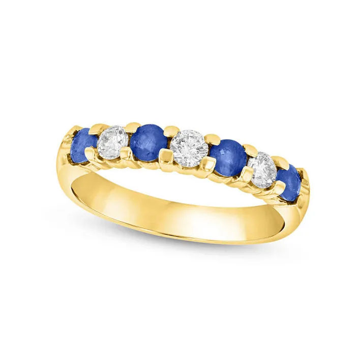 Rings Goldia Blue Sapphire and 033 CT TW Natural Diamond Seven Stone Band in Solid 14K Gold Rings Goldia Blue Sapphire and 033 CT TW Natural Diamond Seven Stone Band in Solid 14K Gold