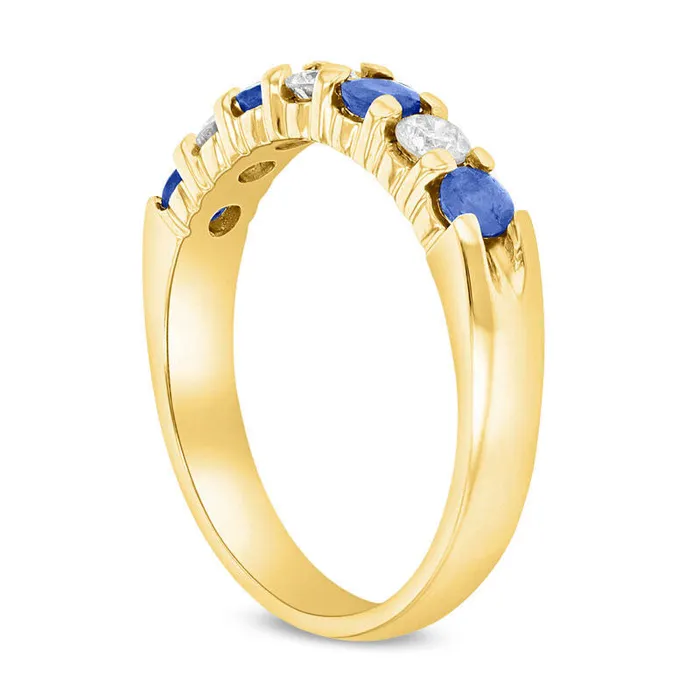 Rings Goldia Blue Sapphire and 033 CT TW Natural Diamond Seven Stone Band in Solid 14K Gold Rings Goldia Blue Sapphire and 033 CT TW Natural Diamond Seven Stone Band in Solid 14K Gold