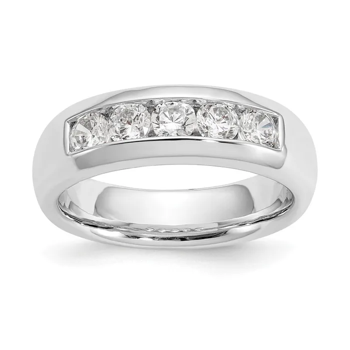 Rings goldiaca 14K White Gold 5Stone Real Diamond Channel Band