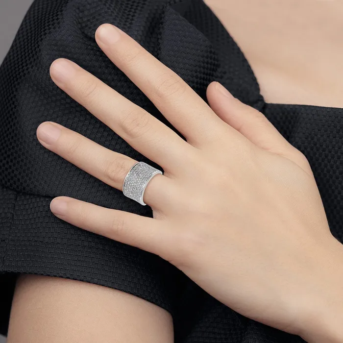 Rings goldiaca 14K White Gold Micro Pave Real Diamond Band