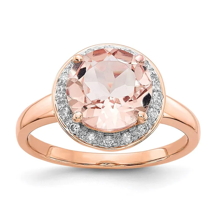 Rings Goldiacom 14k Rose Gold Real Diamond and Morganite Round Ring
