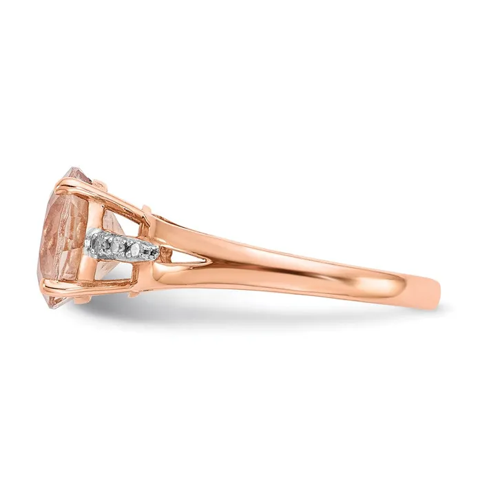 Rings Goldiacom 14k Rose Gold Real Diamond and Morganite Round Ring