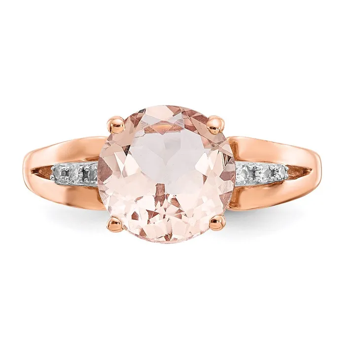 Rings Goldiacom 14k Rose Gold Real Diamond and Morganite Round Ring