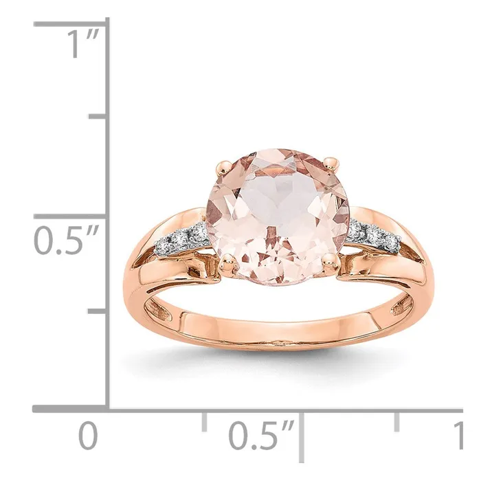 Rings Goldiacom 14k Rose Gold Real Diamond and Morganite Round Ring