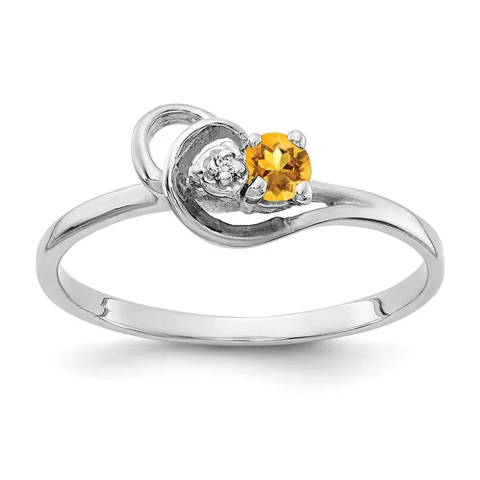 Rings Goldiacom 14k White Gold 3mm Citrine AA Real Diamond ring