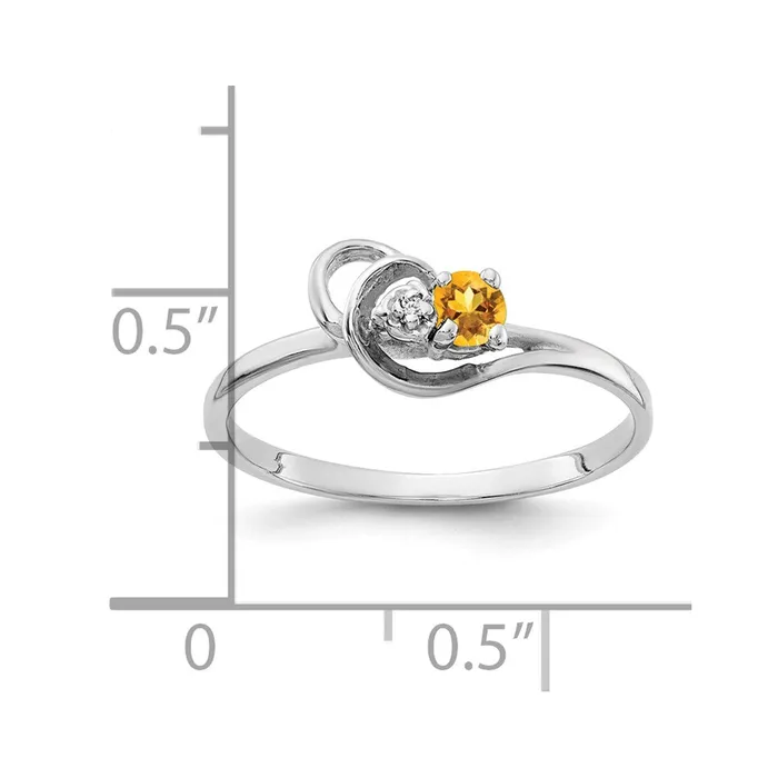 Rings Goldiacom 14k White Gold 3mm Citrine AA Real Diamond ring