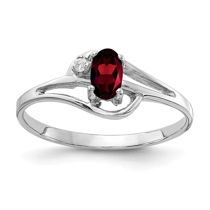Rings Goldiacom 14k White Gold 5x3mm Oval Garnet VS Real Diamond ring