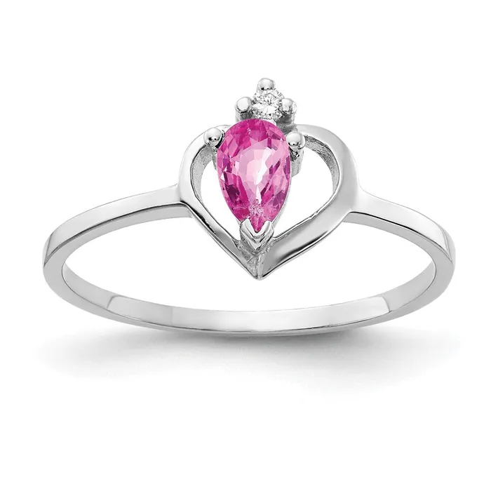 Rings Goldiacom 14k White Gold 5x3mm Pear Pink Sapphire AAA Real Diamond ring