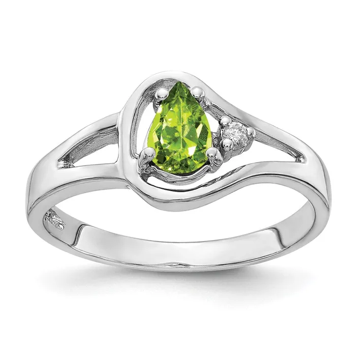 Rings Goldiacom 14k White Gold 6x4mm Pear Peridot AAA Real Diamond ring