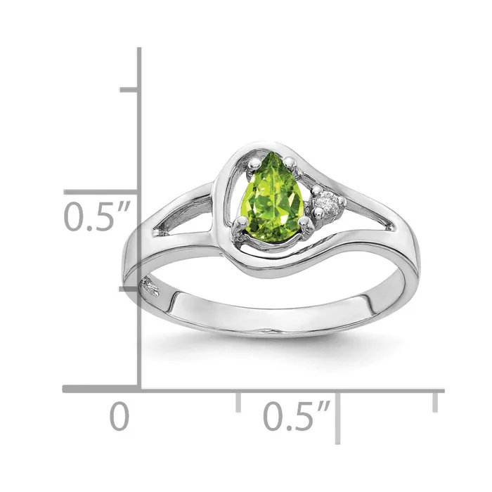 Rings Goldiacom 14k White Gold 6x4mm Pear Peridot AAA Real Diamond ring