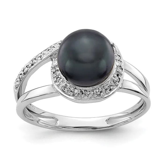 Rings Goldiacom 14k White Gold 75mm Black FW Cultured Pearl VS Real Diamond ring Rings Goldiacom 14k White Gold 75mm Black FW Cultured Pearl VS Real Diamond ring