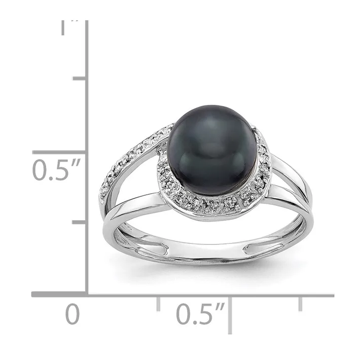 Rings Goldiacom 14k White Gold 75mm Black FW Cultured Pearl VS Real Diamond ring