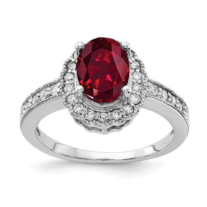 Rings Goldiacom 14k White Gold 8x6mm Oval Created Ruby VS Real Diamond ring Rings Goldiacom 14k White Gold 8x6mm Oval Created Ruby VS Real Diamond ring