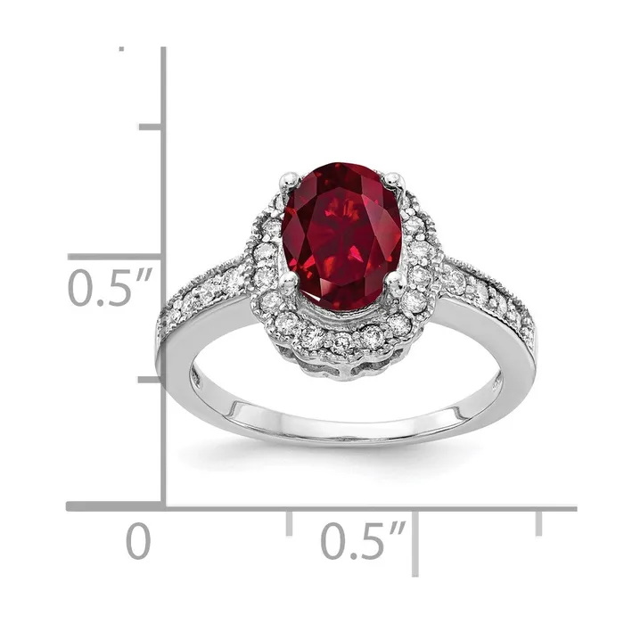 Rings Goldiacom 14k White Gold 8x6mm Oval Created Ruby VS Real Diamond ring