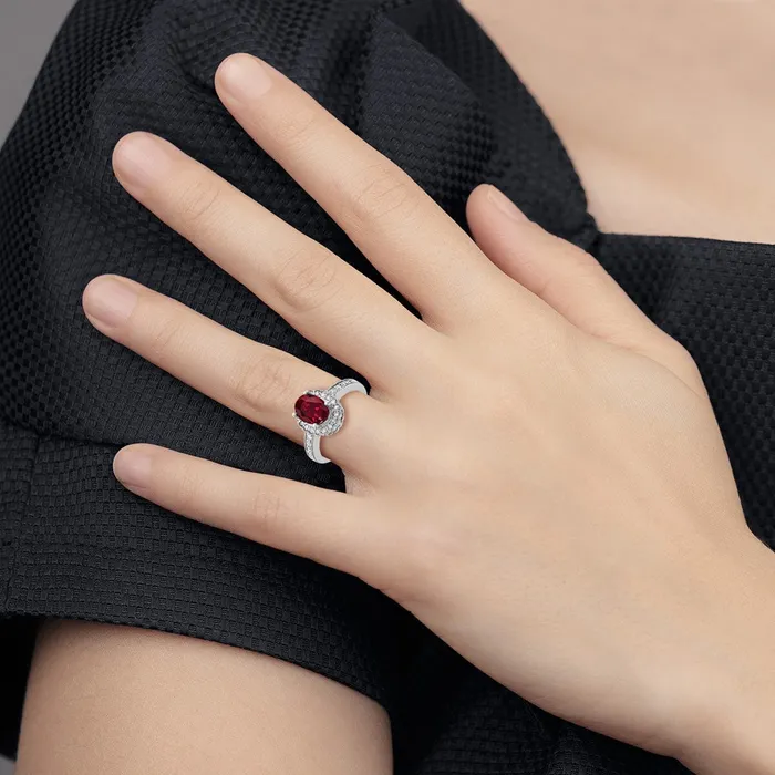 Rings Goldiacom 14k White Gold 8x6mm Oval Created Ruby VS Real Diamond ring