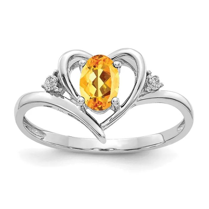 Rings Goldiacom 14k White Gold Citrine and Real Diamond Heart Ring