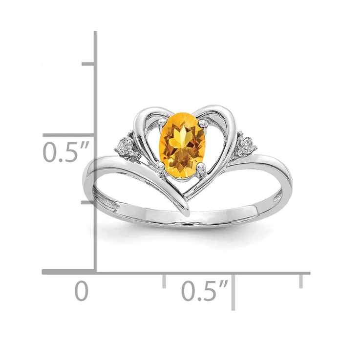 Rings Goldiacom 14k White Gold Citrine and Real Diamond Heart Ring