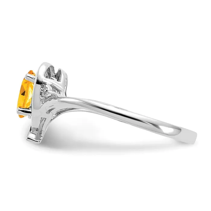 Rings Goldiacom 14k White Gold Citrine and Real Diamond Heart Ring