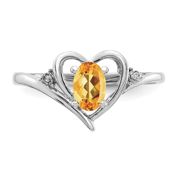 Rings Goldiacom 14k White Gold Citrine and Real Diamond Heart Ring