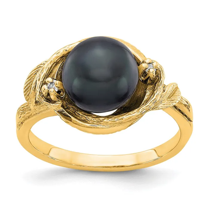 Rings Goldiacom 14K Yellow Gold 75mm Black FW Cultured Pearl VS Real Diamond ring Rings Goldiacom 14K Yellow Gold 75mm Black FW Cultured Pearl VS Real Diamond ring