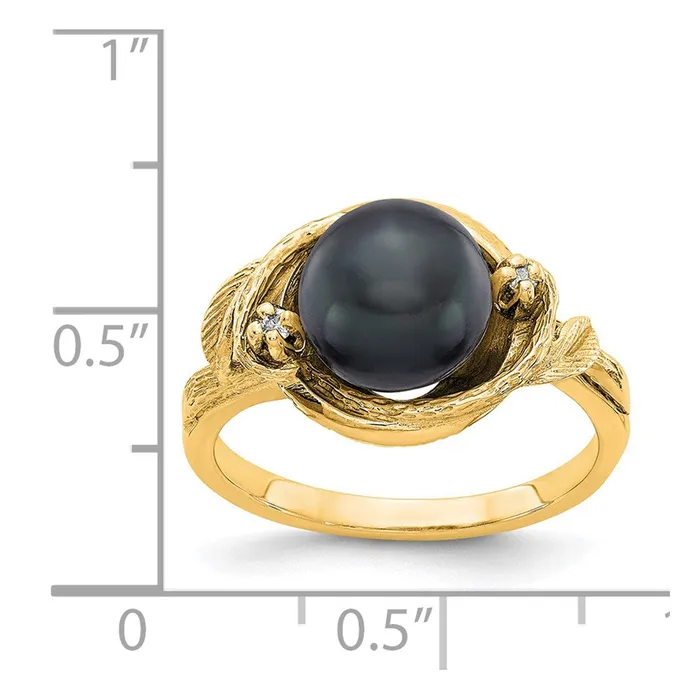 Rings Goldiacom 14K Yellow Gold 75mm Black FW Cultured Pearl VS Real Diamond ring