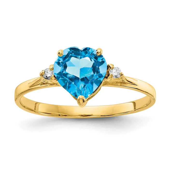Rings Goldiacom 14K Yellow Gold 7mm Heart Blue Topaz VS Real Diamond ring Rings Goldiacom 14K Yellow Gold 7mm Heart Blue Topaz VS Real Diamond ring
